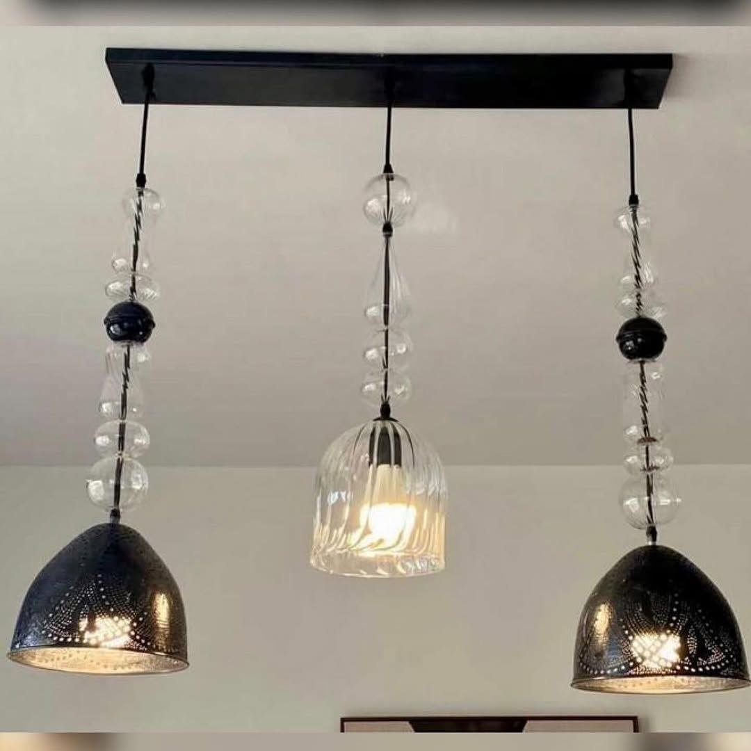 نجفة نحاس مستديرة فضي بتصميم ملكي فاخر