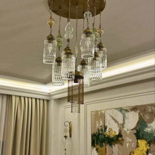 تصميم نجفة نحاس مستديرة ذهبي كلاسيك من المشكاة 