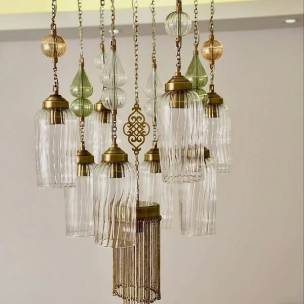 نجفة نحاس مستديرة ذهبي بتصميم فخم للقصور