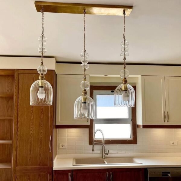 نجفة نحاس مستديرة فضي بتصميم عصري فخم