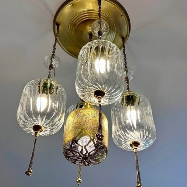 نجفة مسطرة مودرن فضي مع كريستال لامع من المشكاة