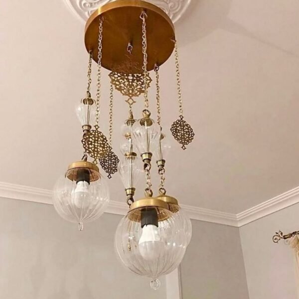 نجفة مسطرة مودرن نحاس مع كريستال فاخر من المشكاة 