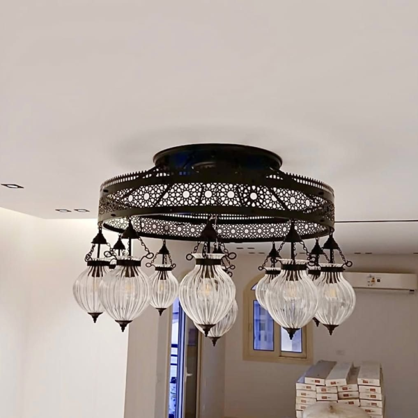 نجفة معدن سيمبل أسود بقطع كريستال من المشكاة