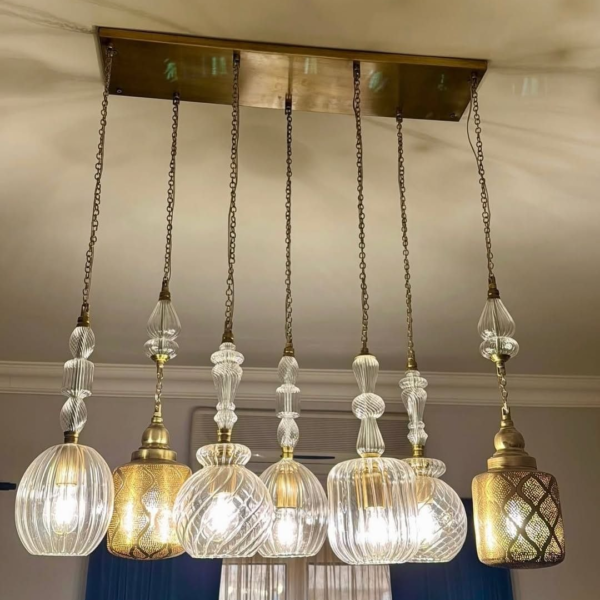 نجفة معدن سيمبل فضي بلمسات كريستال من المشكاة